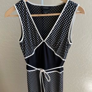 Express black /white stretch dress with frill at hem ,gently worn .